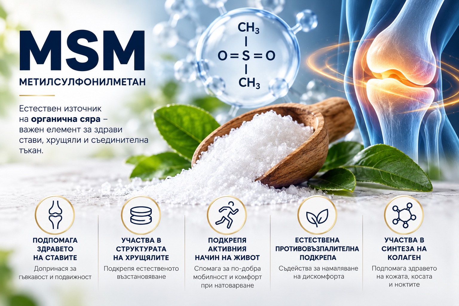 MSM (метилсулфонилметан) – съставка във формулата за стави VALYON Flex Recovery